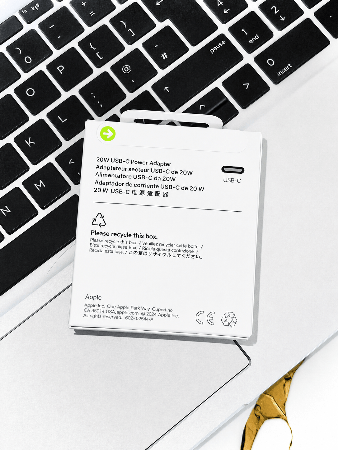Apple 20W USB-C Power Adapter product box and specifications
