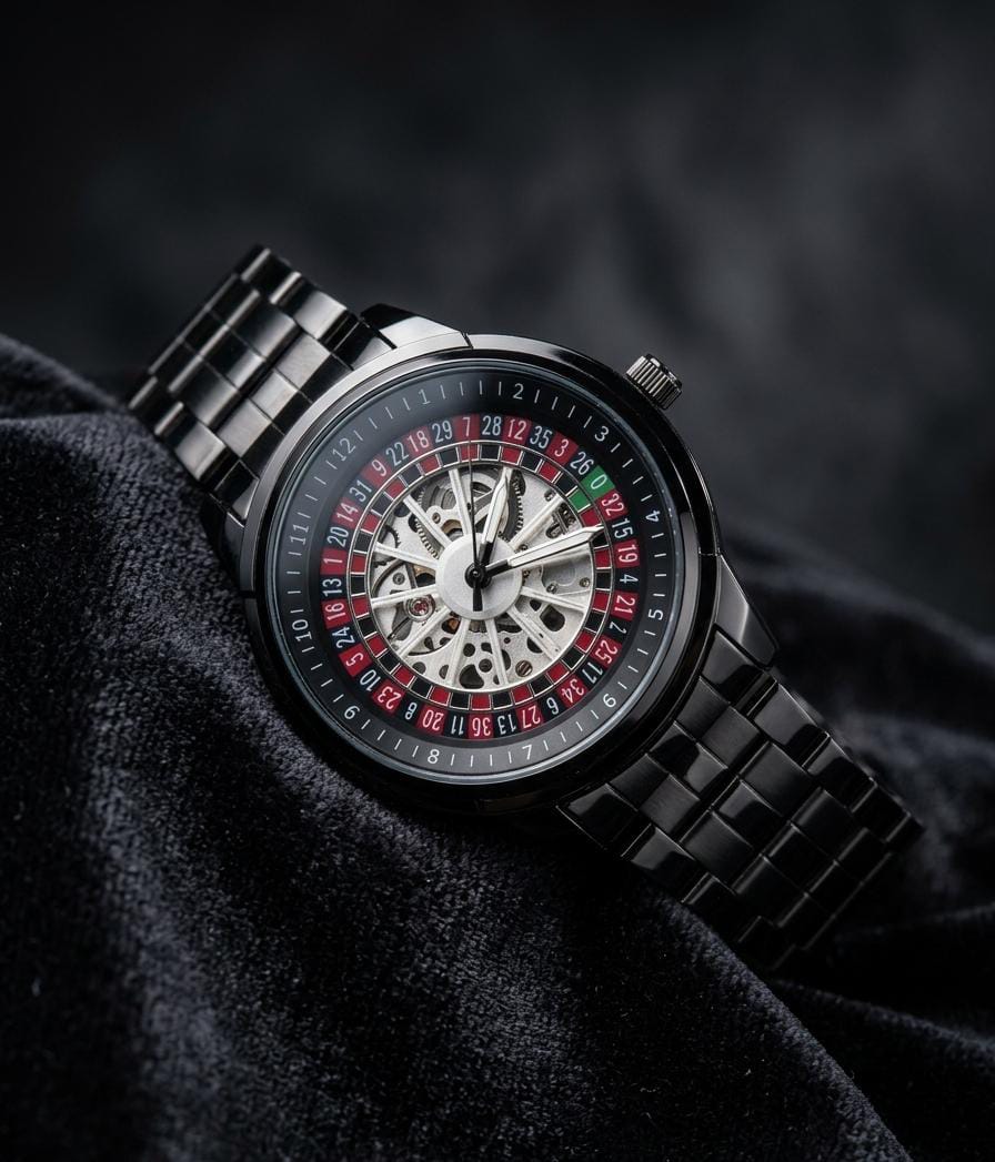 Luxury skeleton dial black stainless steel watch for men with automatic movement and premium design