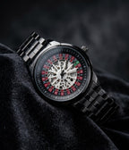 Premium black stainless steel skeleton dial watch for men with automatic mechanism, everyday style in Pakistan