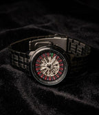 Luxury skeleton dial black stainless steel watch for men with automatic movement and premium design