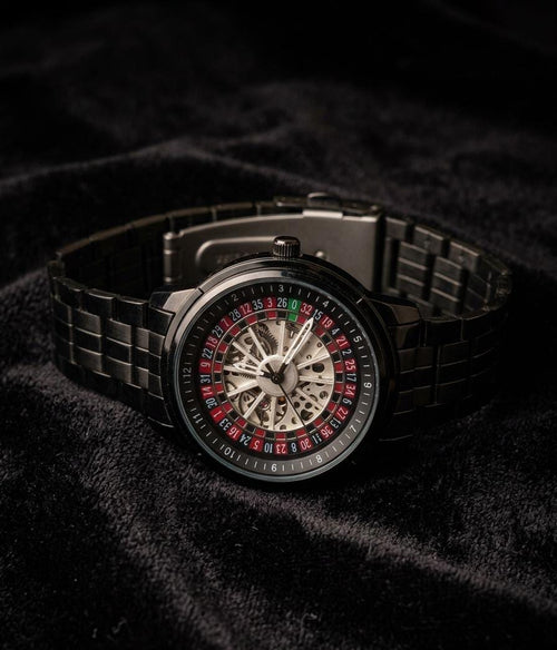 Luxury skeleton dial black stainless steel watch for men with automatic movement and premium design